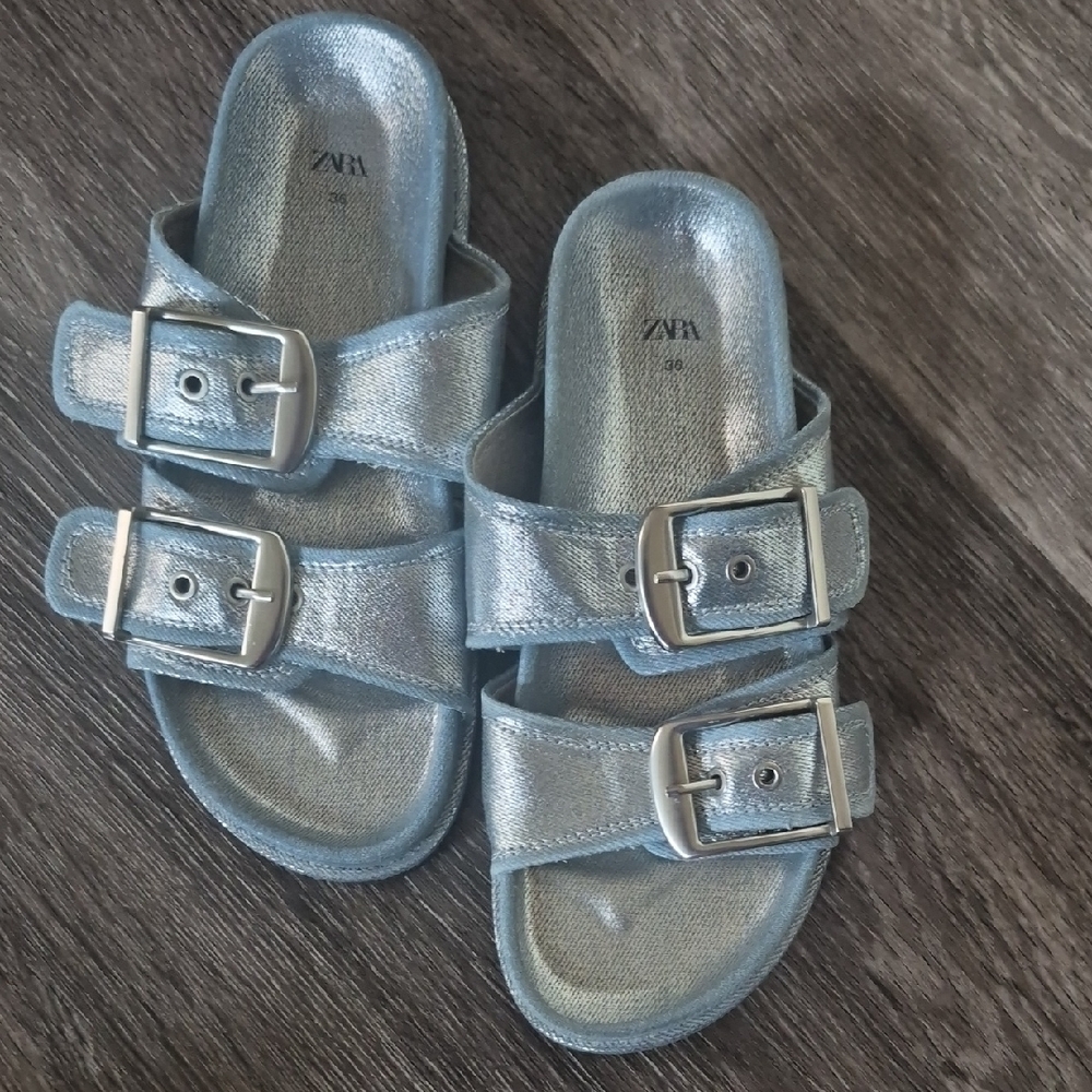 Zara Kids Metallic Blue Buckle Sandals